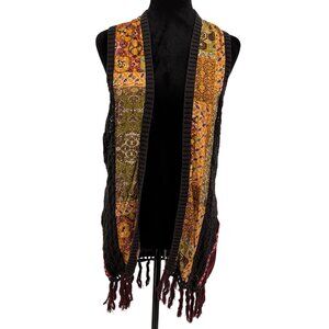 BKE Patchwork Knit Vest Women M Multicolor Bohemian Tassels Cotton Western West‎